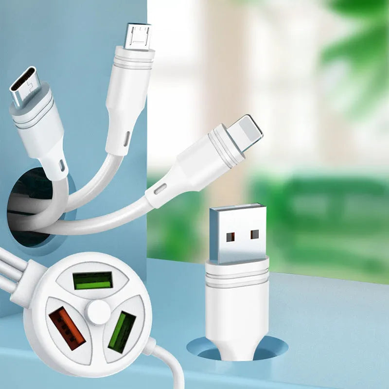 PDPVC mobile phone charging cable with multiple connectors for USB, Micro USB, Mini USB, and TYPE-C ports