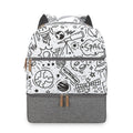 Grey insulated baby carrier backpack with curved shoulder straps and multiple compartments for mother and child travel