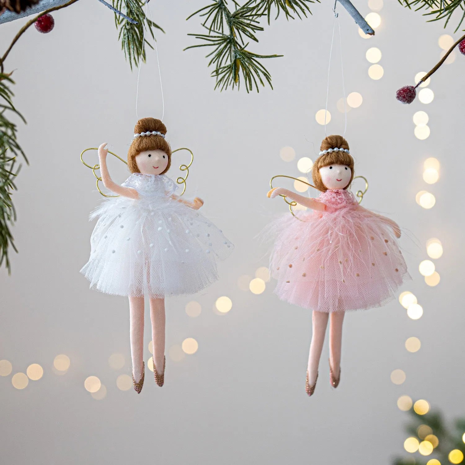 Pink and white plush ballet girl angel doll pendant with cloth fabric