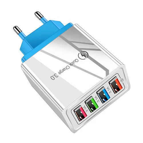 Intelligent 3A mobile phone charging head with luminous indicators showing four USB ports