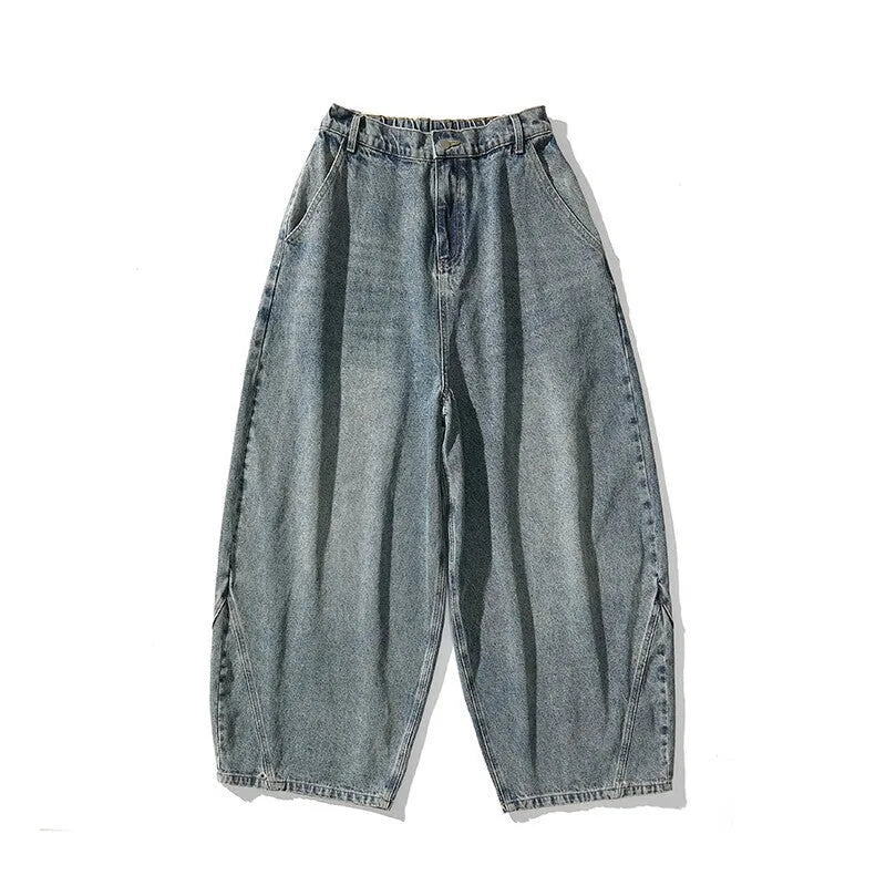 Men's plus size wide leg jeans in American casual style with straight leg design