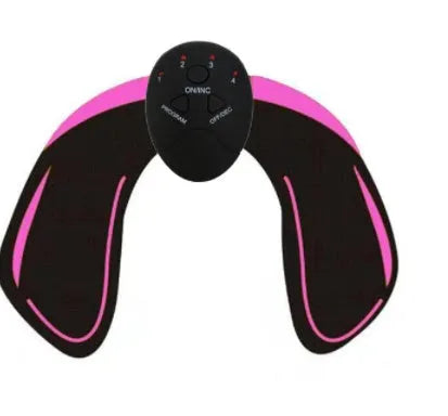 Compact black EMS muscle stimulator unit with conductive gel pads for abdominal and buttock toning