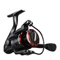 All metal spinning fishing reel and collapsed telescopic fishing rod combo on a background.