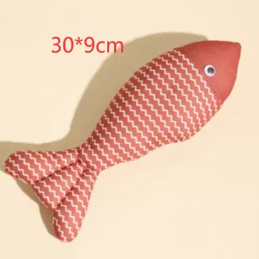 Catnip fish cat toy in yellow, red, or blue colour options for feline boredom relief