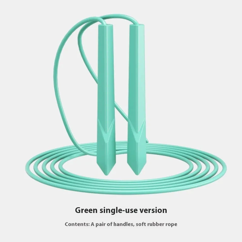Plastic handle fitness skipping rope in blue colour, showing 2.8m PVC rope coiled next to handles.