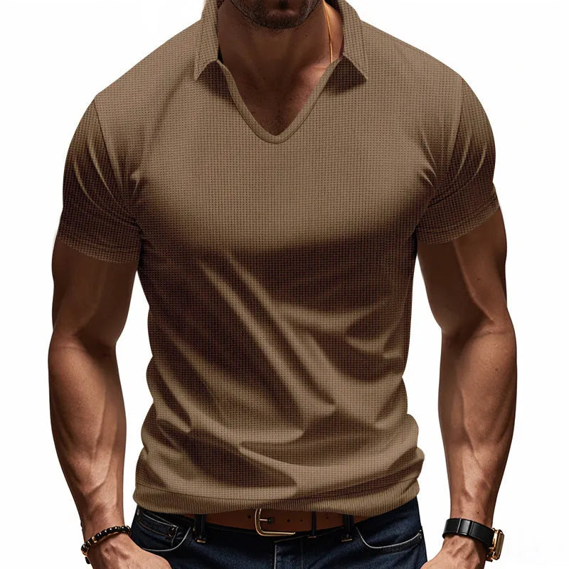 Men's casual V-neck short sleeve cotton blend tee in loose fit summer design