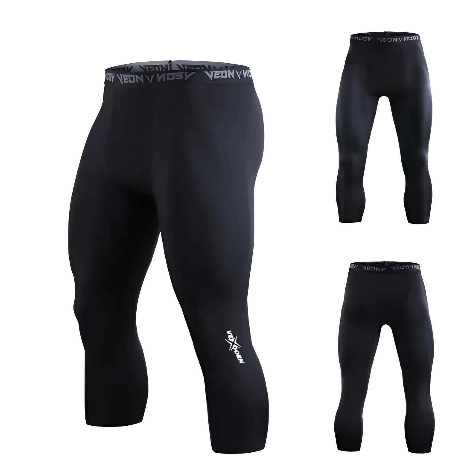 Men's black high elasticity compression fitness pants with drawstring closure side view