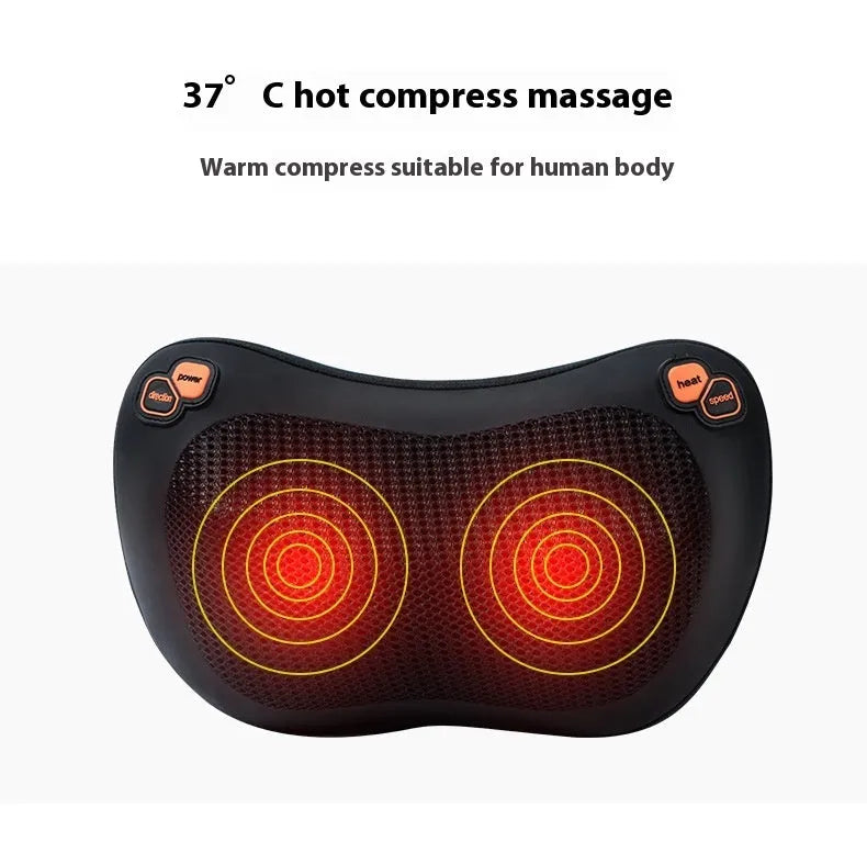 Smart shoulder neck massage pillow with 8 massage heads in black genuine leather