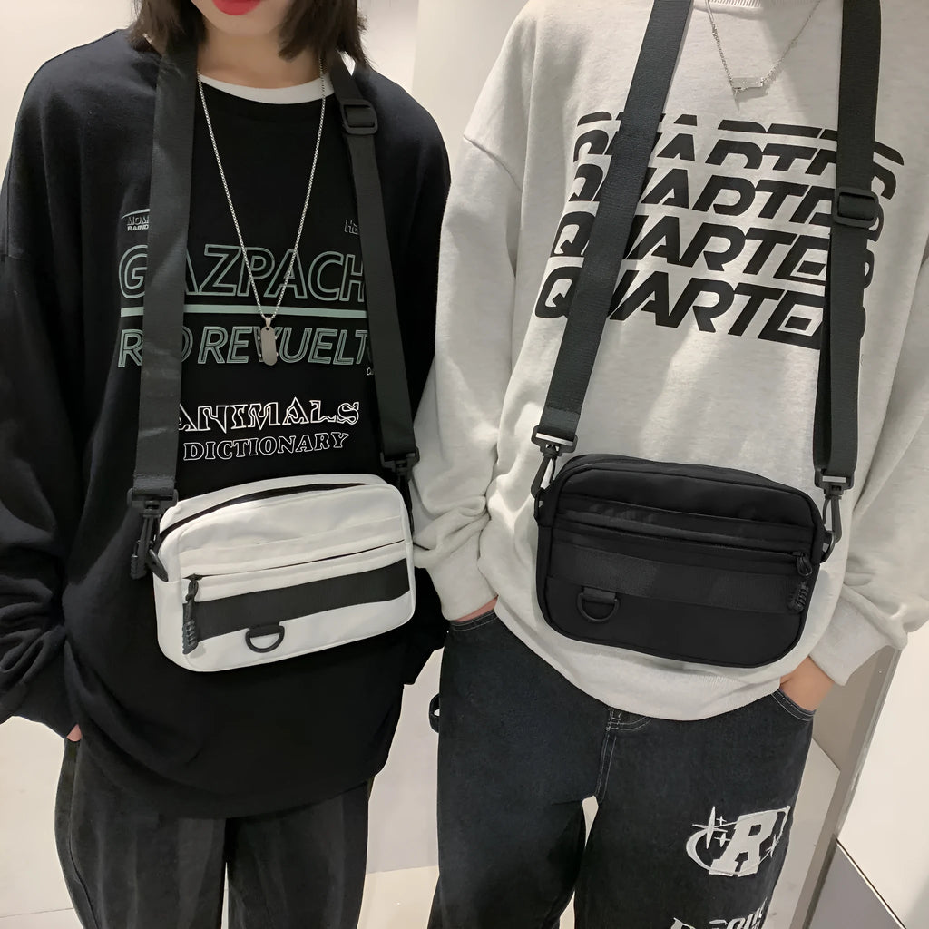 Men's nylon crossbody messenger bag in street style with sewing thread details