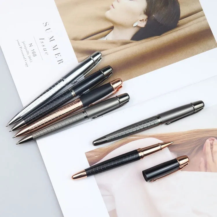 Gun grey metal rollerball pen for office use with water-based ink refills