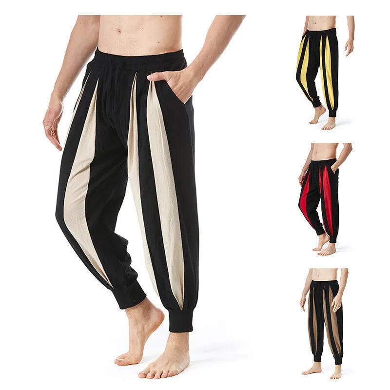 Men's straight-fit casual trousers in red, khaki, yellow, and brown colours for spring wear