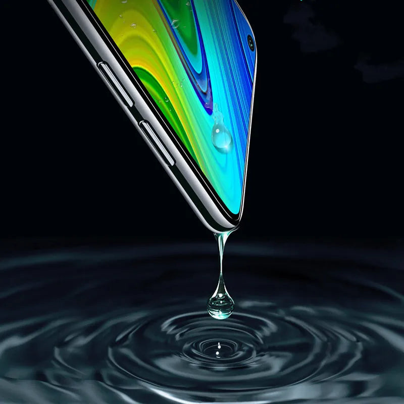 Tempered glass screen protector for Xiaomi phones showing HD clarity and full coverage.