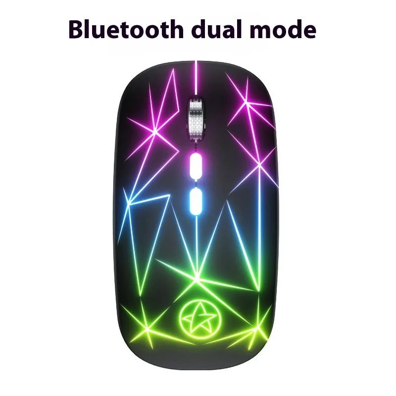 Wireless Bluetooth gaming mouse with luminous charging LED and metallic scroll wheel in star black colour