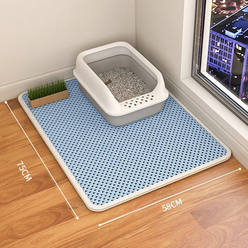 Double layer cat litter mat with waterproof backing in beige colour showing urine trap design