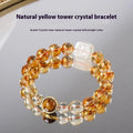 Women's carved citrine ethnic bracelet with 10mm geometric crystal stones in gold-toned setting