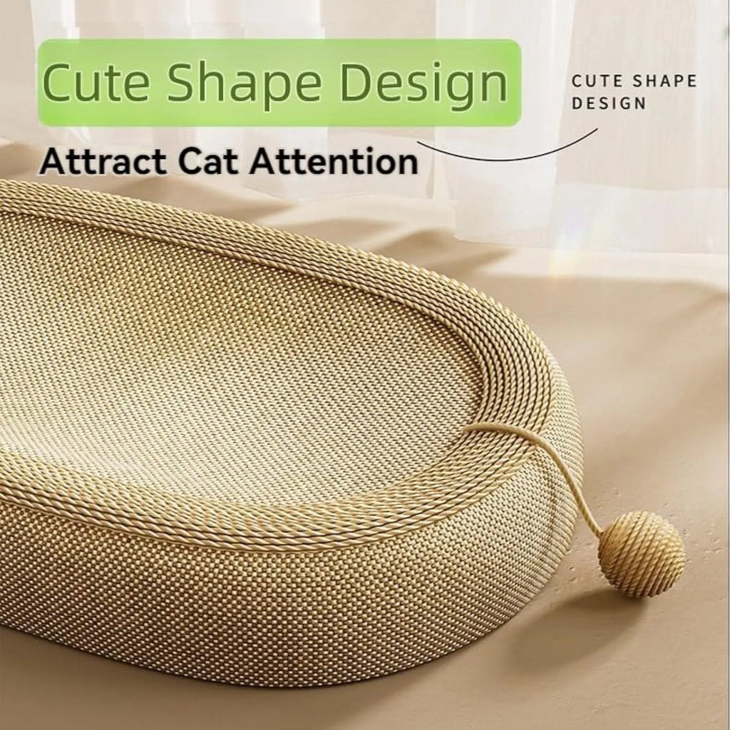 Large natural sisal cat scratching board with an adorable design and a lounging platform.