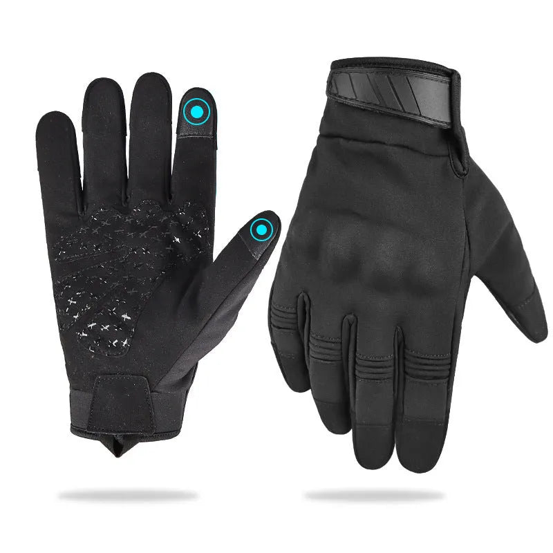 Outdoor multifunctional tactical gloves in A24 Black with touch screen fingertips from front view