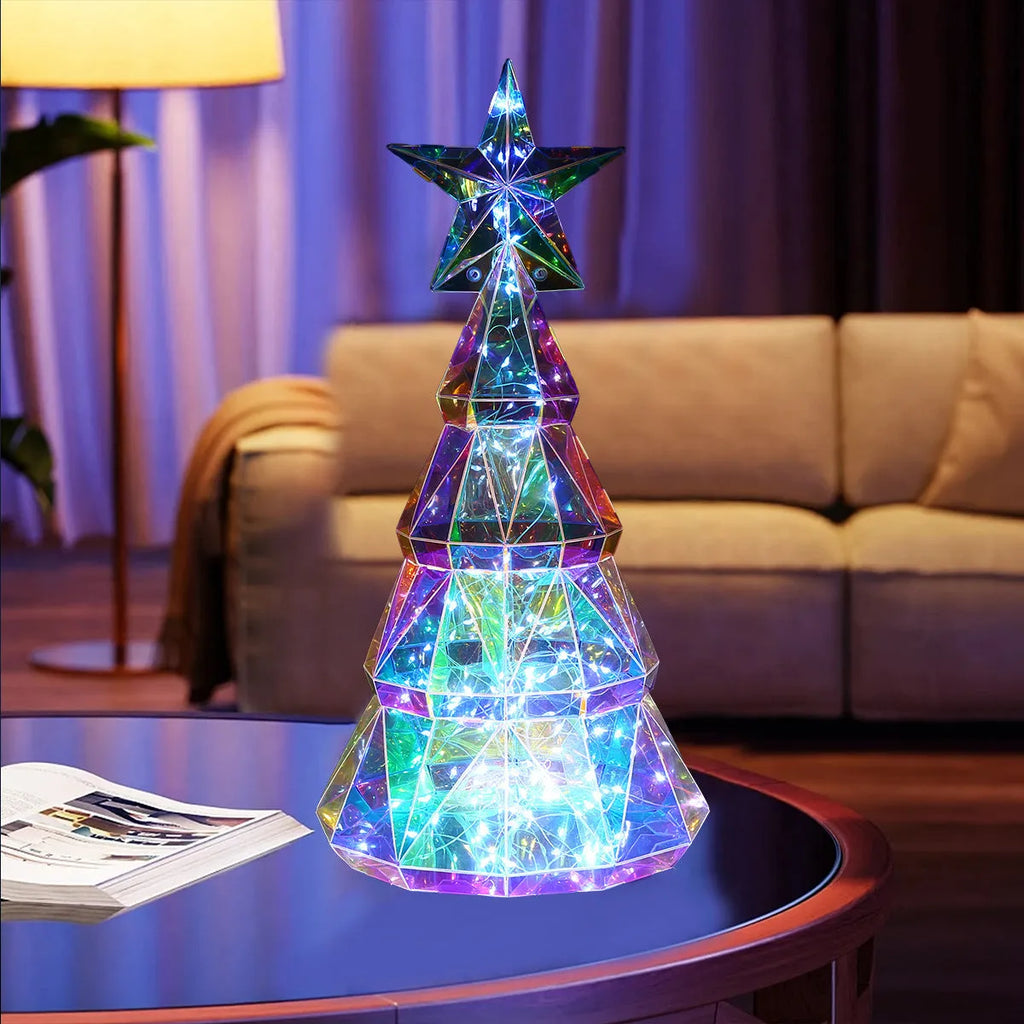 Colourful cartoon-style Christmas tree light made of PET, dimensions 14.5 by 4.8 by 20cm.