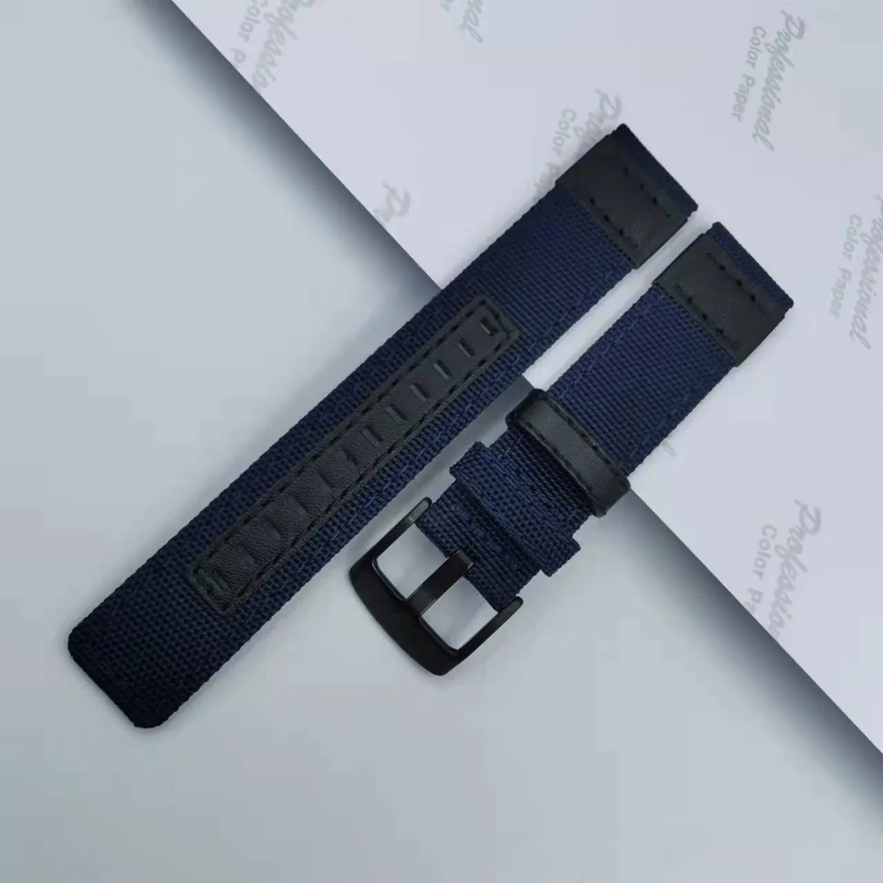 Oxford cloth replacement watch strap in army green showing short and extended length options for 20mm, 22mm, 24mm widths.