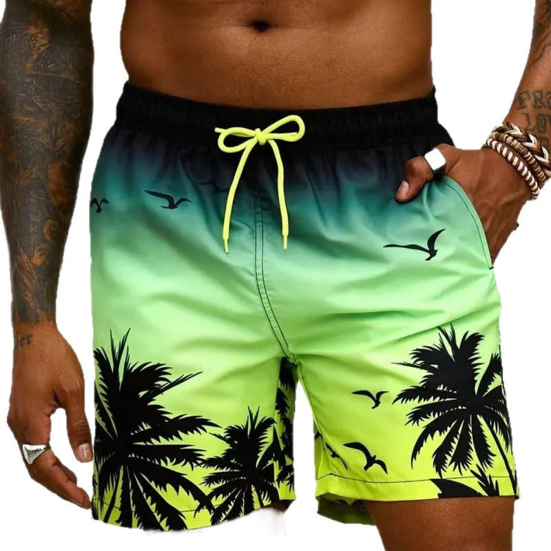 Men's loose fit swimming trunks in polyester fabric with ethnic style design