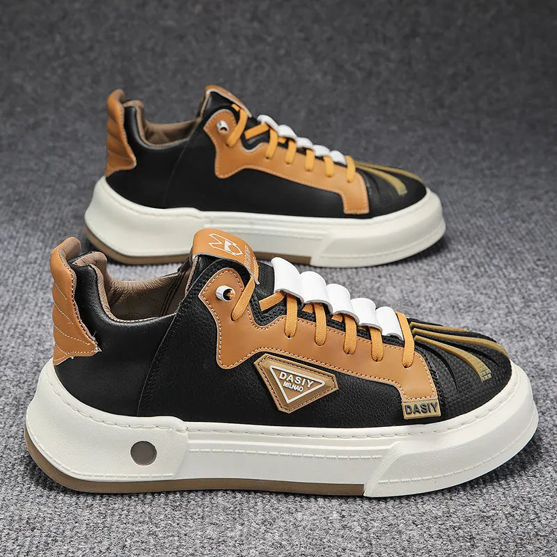 Men's beige low-top casual sneakers with elastic band and round toe