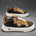 Men's beige low-top casual sneakers with elastic band and round toe