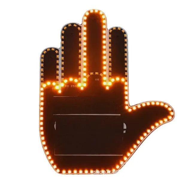 Black plastic LED gesture car light with remote control showing middle finger and other road communication symbols