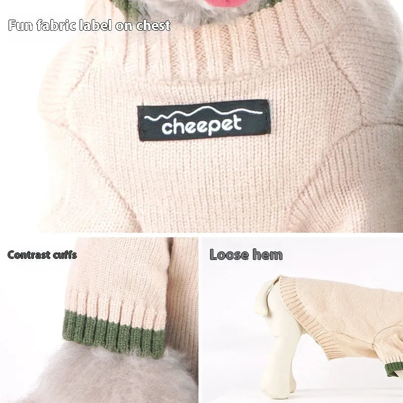 British style wool dog sweater with contrasting colours in sizes S to XXL for winter warmth