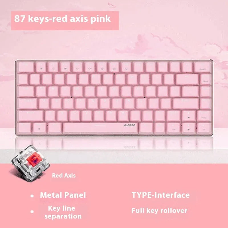 82-key mechanical keyboard with white backlight and metal construction showing red or green switch options