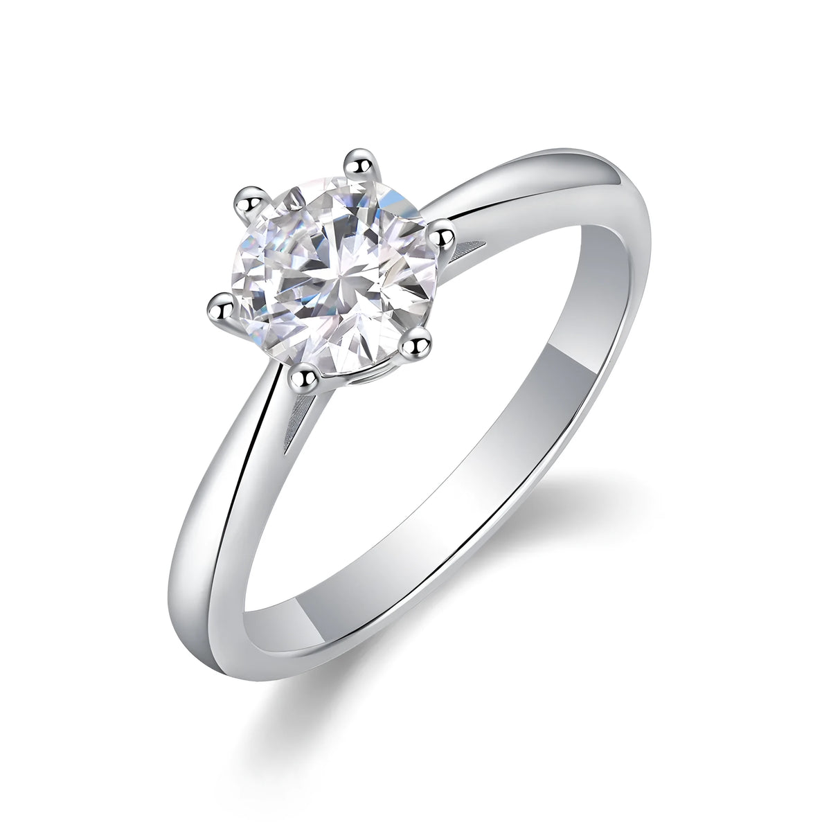 Moissanite wedding ring set in S925 silver with platinum plating, 1 carat stone, sizes 5-9, gift box