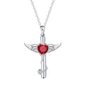 Close-up of a women's necklace with a cross, stethoscope, and wings pendant in electroplated copper.