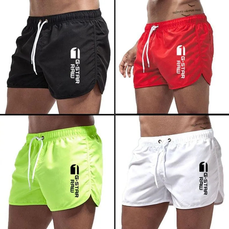 Men's sports beach shorts in 11 colour options including black, navy, and fluorescent green, polyester-hemp blend fabric