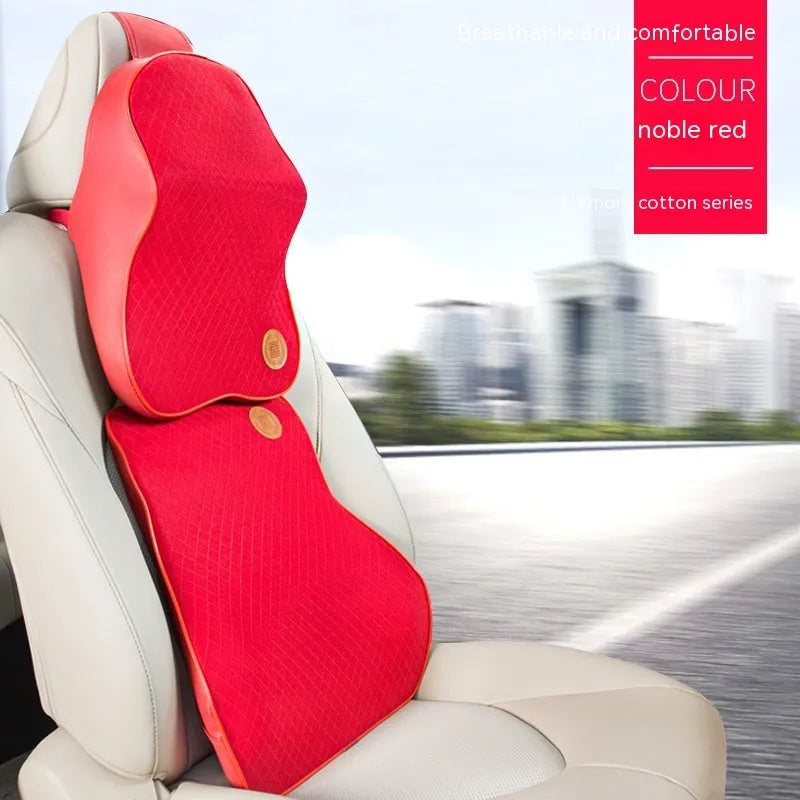 Memory foam car headrest pillow and lumbar support pillow set in seven colour options