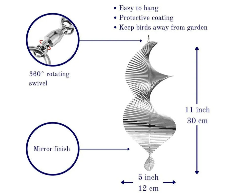 Rotating metal wind runner garden decoration outdoor pendant 12.8x60cm silver and colourful
