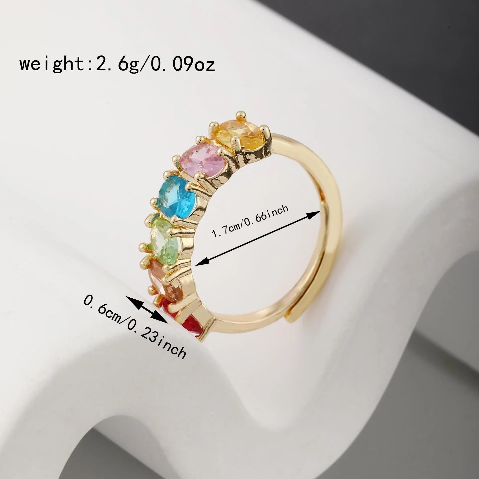 Gold colour adjustable zircon ring with electroplated copper construction and retro styling