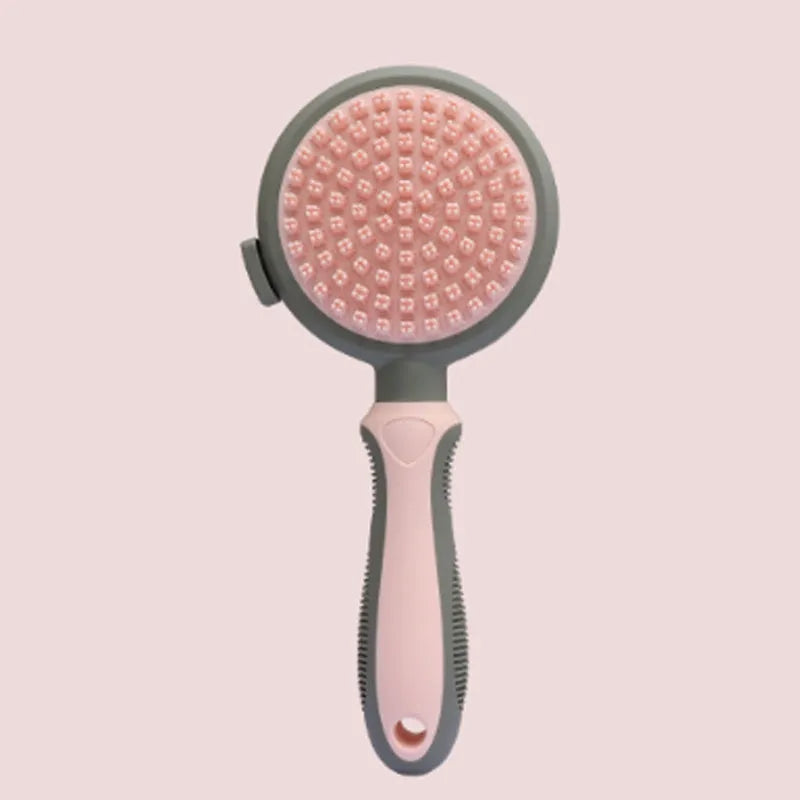 Green and pink 2-in-1 silicone cat hair brush with retractable slicker and massage pins for pet grooming
