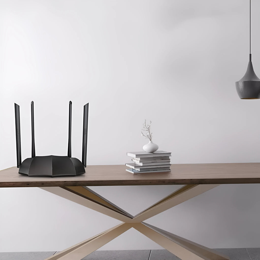 AC8 dual-band wireless gigabit router with compact design measuring 365×286×70mm