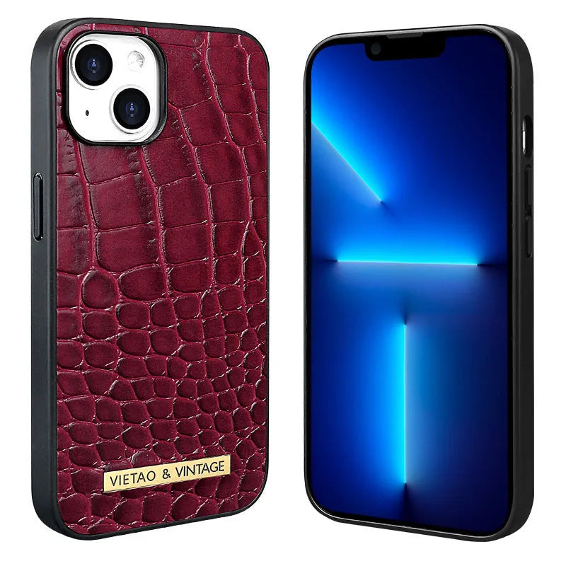 Pattern Patch all-inclusive drop-resistant phone case for Apple iPhone in black with crocodile texture finish