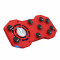 Red portable mobile phone cooling fan heat sink with USB cable on blue background
