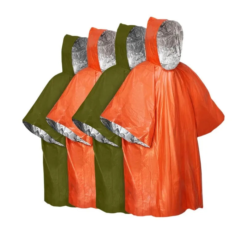 Marathon Wild Cross-country waterproof raincoat shown in orange and army green colours, laid flat to show size.