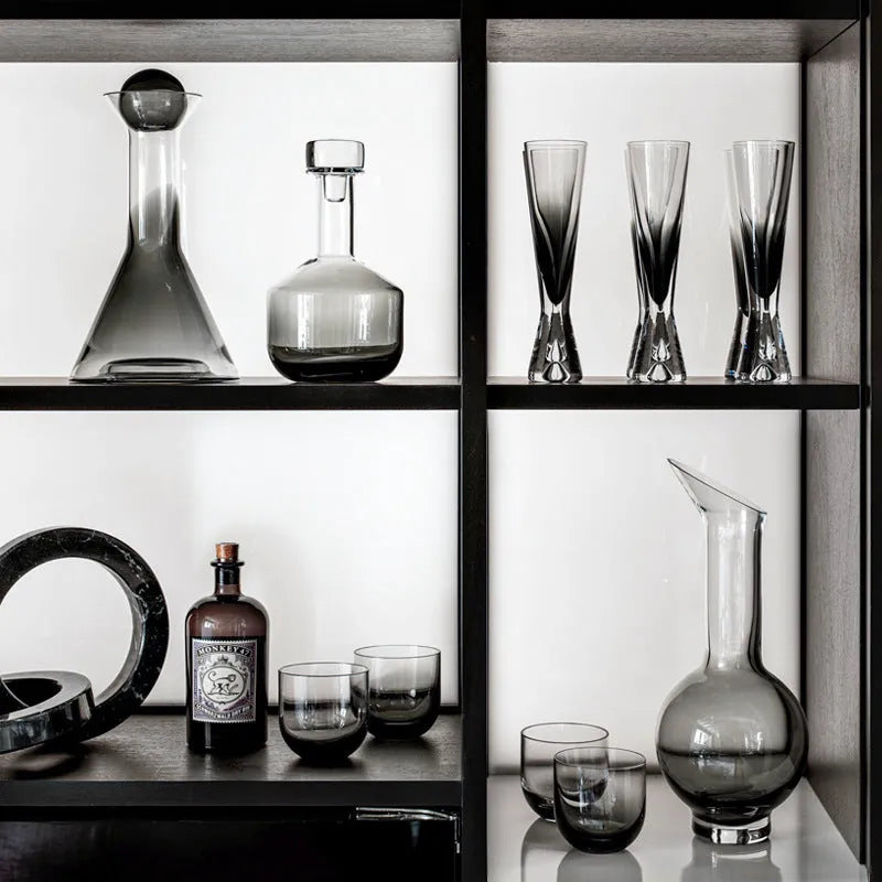Glass wine accessory set with ice bucket, plates, whisky bottles and stainless steel ornaments in modern simple style
