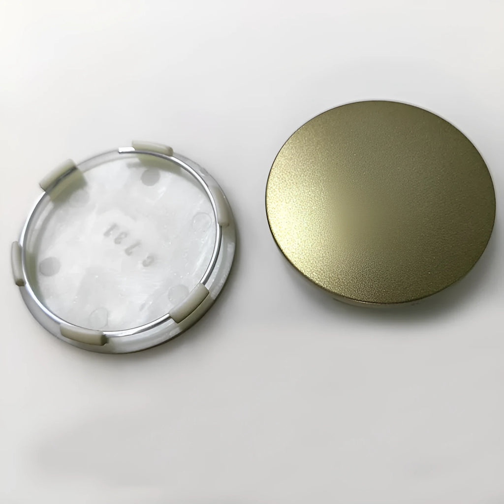 65mm ABS plastic car hub centre cover with aluminium label in pearl matte silver finish