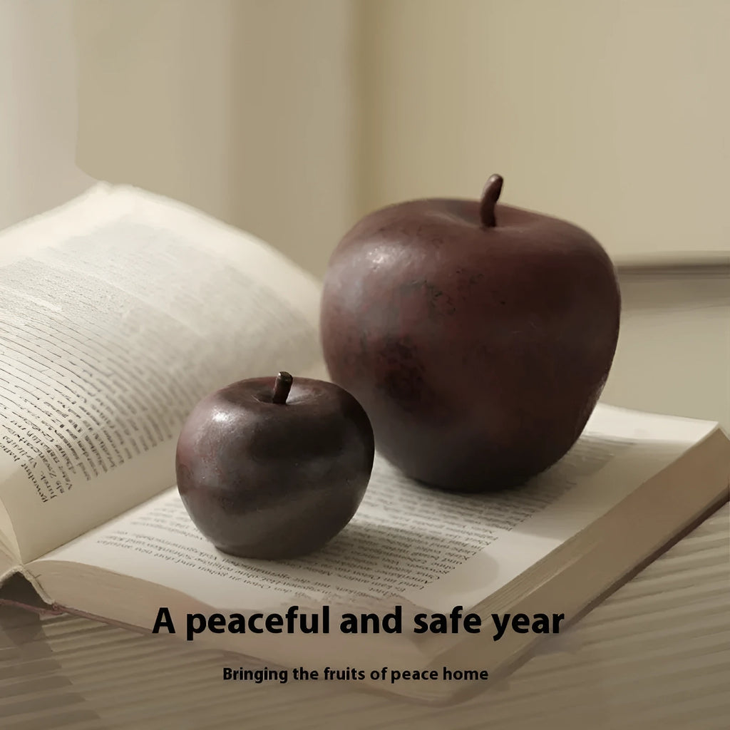 Retro Chinese style ceramic apple ornament for desktop decoration in large and small sizes.