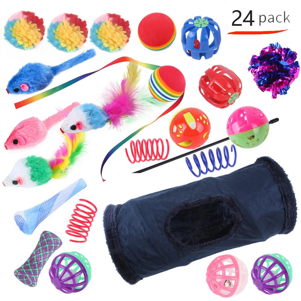 Plastic cat channel tunnel toy set showing single and double layer designs