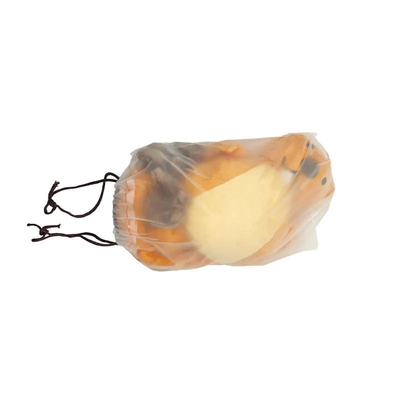 Orange plush dog toy for interactive tug-of-war, chewing and noise-making play