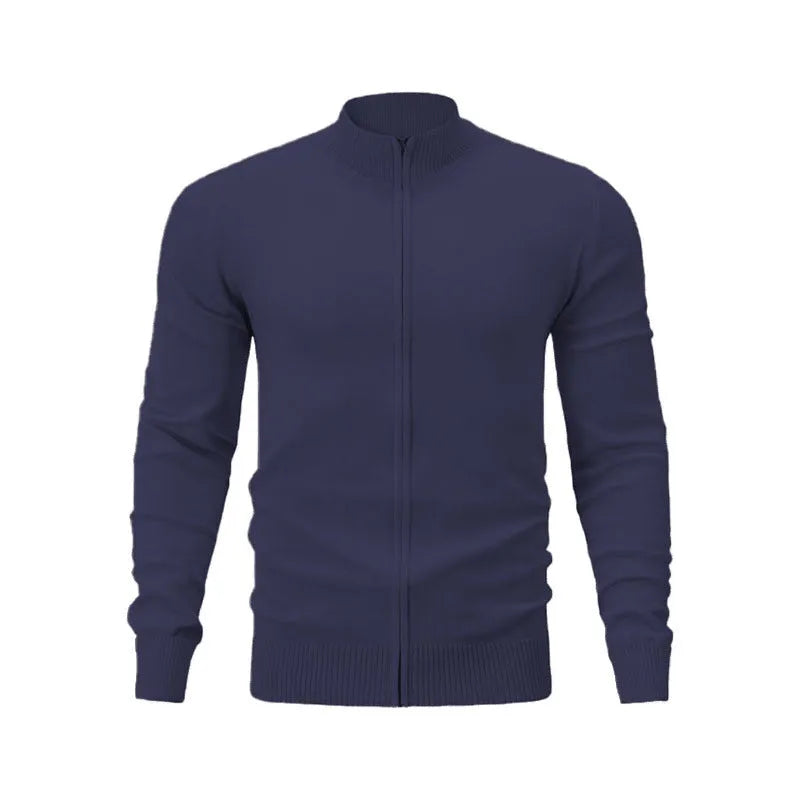 Stand collar zipper cardigan sweater in cotton fabric with loose fit for casual youth wear