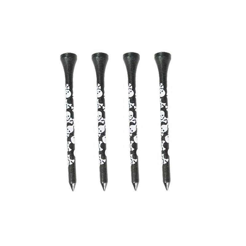 Black bamboo golf dowel pins with skull print in 70mm and 83mm lengths