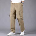 Cotton loose straight leg cargo trousers in black with multiple pockets and zip fly