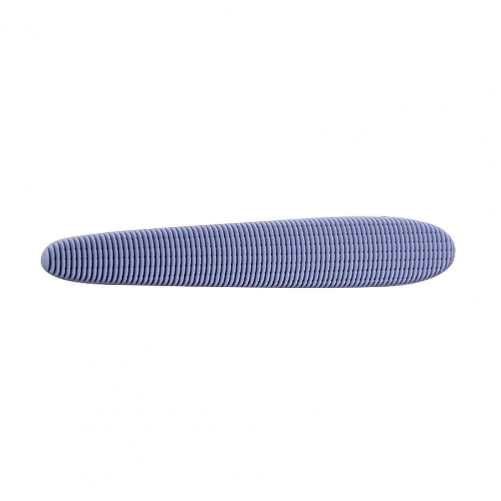 Grey cat grooming comb with tongue-shaped bristles and dual-width ends for gentle pet hair removal