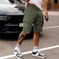 Men's loose fit straight leg cropped workwear shorts in light grey on a mannequin